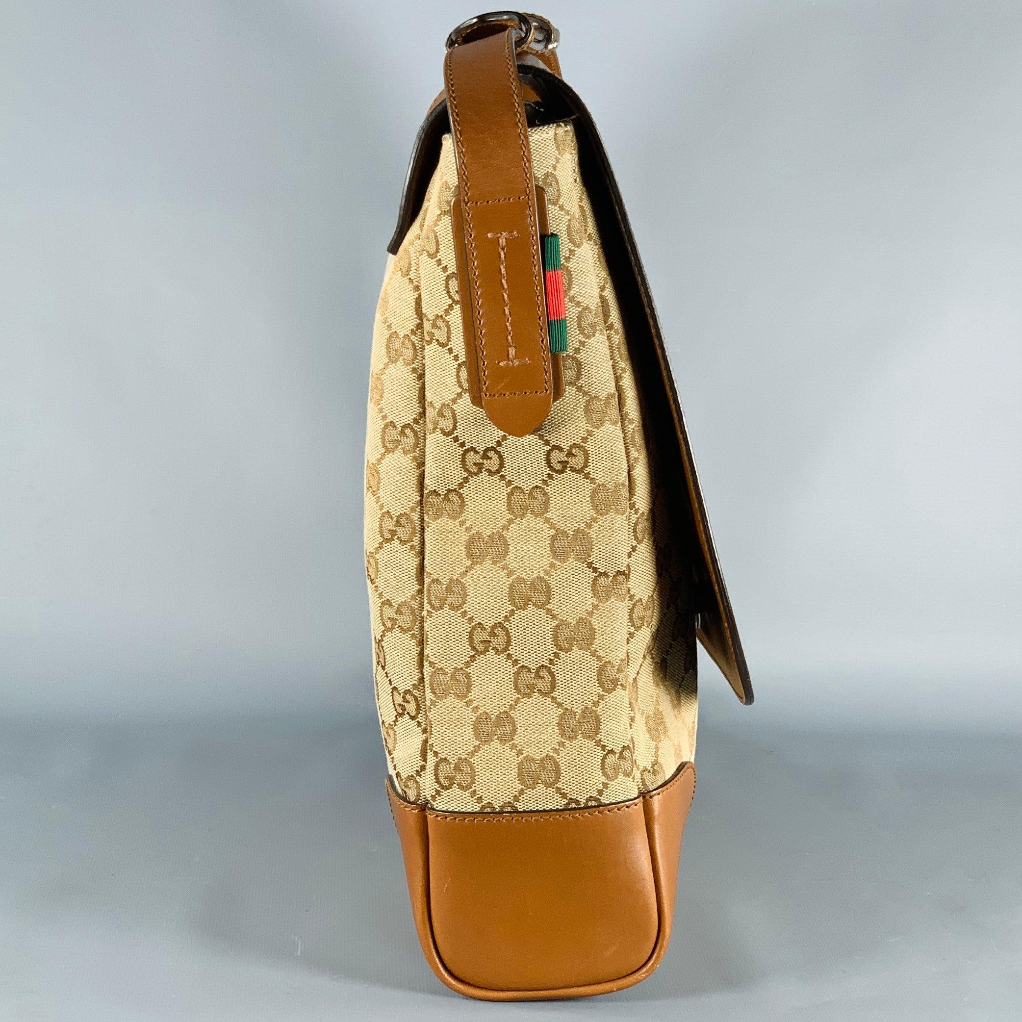 Orange GUCCI Beige Brown Monogram Canvas Leather Crossbody Bag
