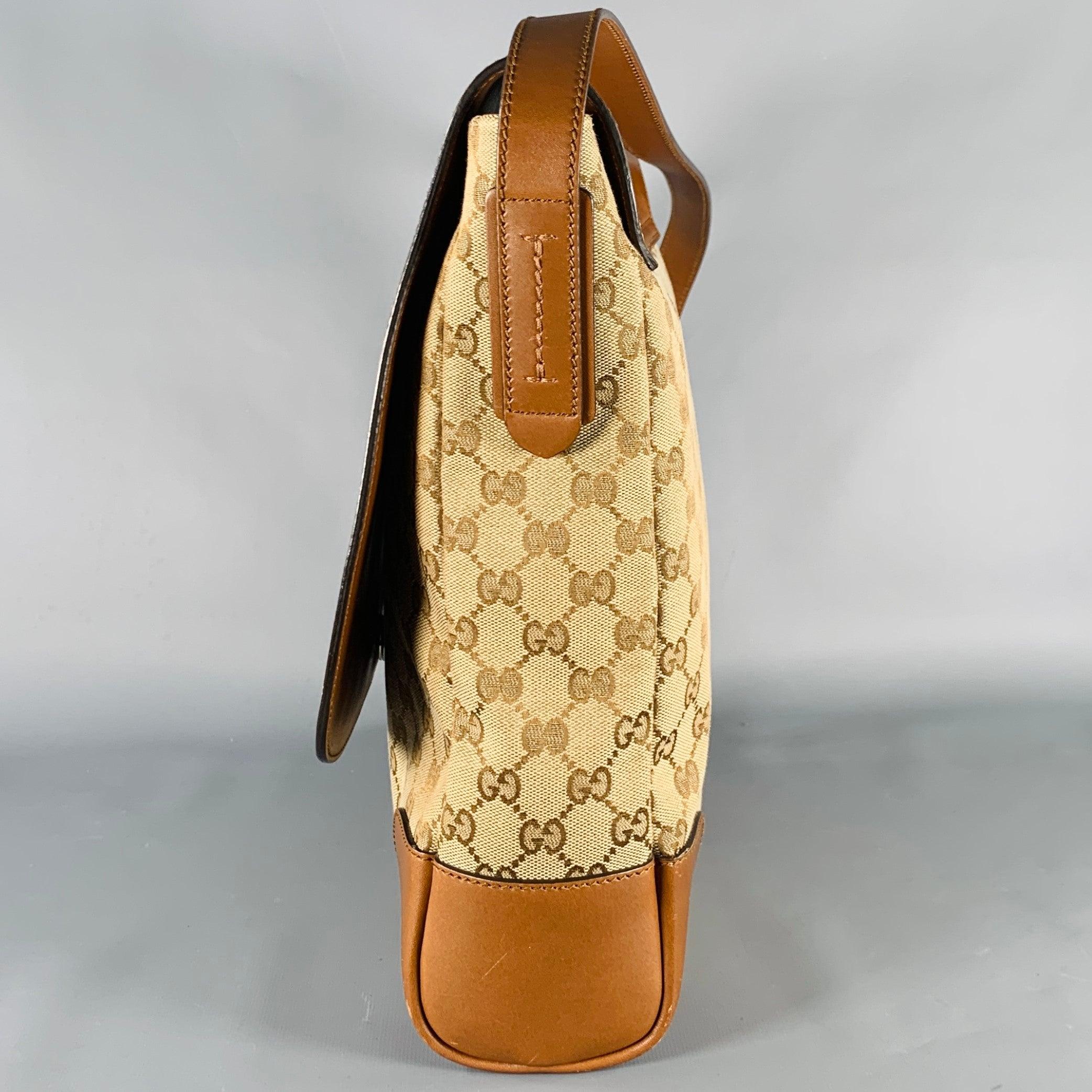 Men's GUCCI Beige Brown Monogram Canvas Leather Crossbody Bag
