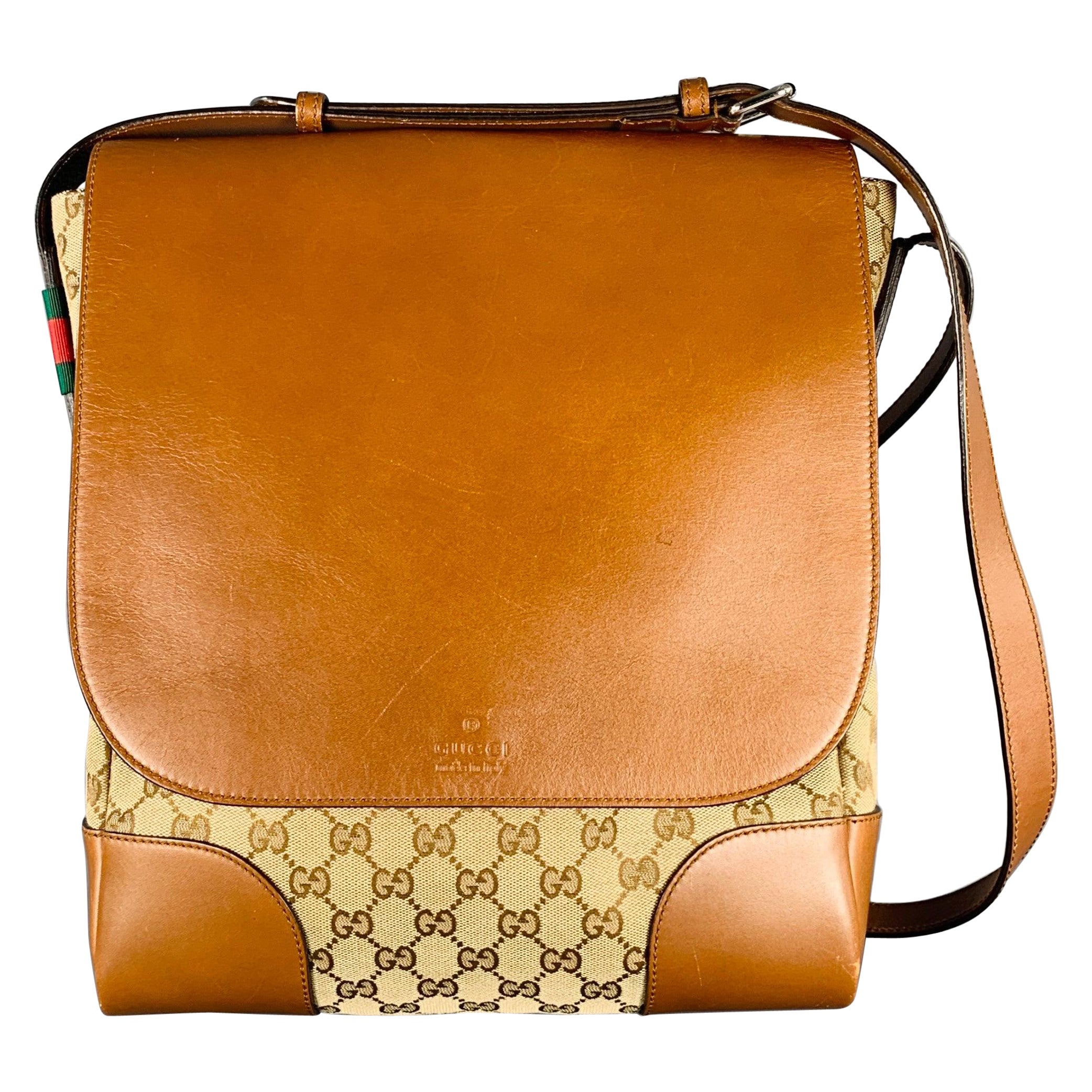 GUCCI Beige Brown Monogram Canvas Leather Crossbody Bag