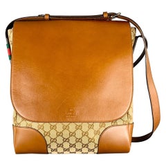 GUCCI Beige Brown Monogram Canvas Leather Crossbody Bag GUCCI Beige Brown Monogram Canvas Leather Crossbody Bag