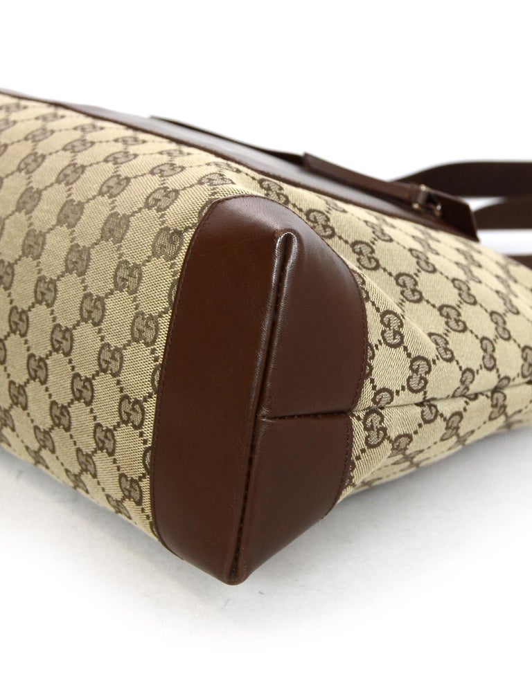 Gucci Beige/Brown Monogram Canvas/Leather Zip Top Tote Bag W/ DB at 1stdibs