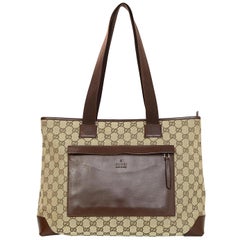 Used Gucci Beige/Brown Monogram Canvas/Leather Zip Top Tote Bag W/ DB