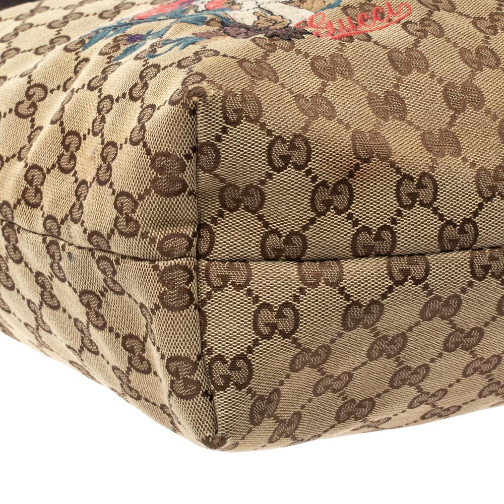 Gucci Beige/Brown Mushroom Embroidered GG Canvas and Leather Tote 1