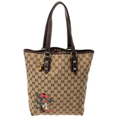 Gucci Beige/Brown Mushroom Embroidered GG Canvas and Leather Tote