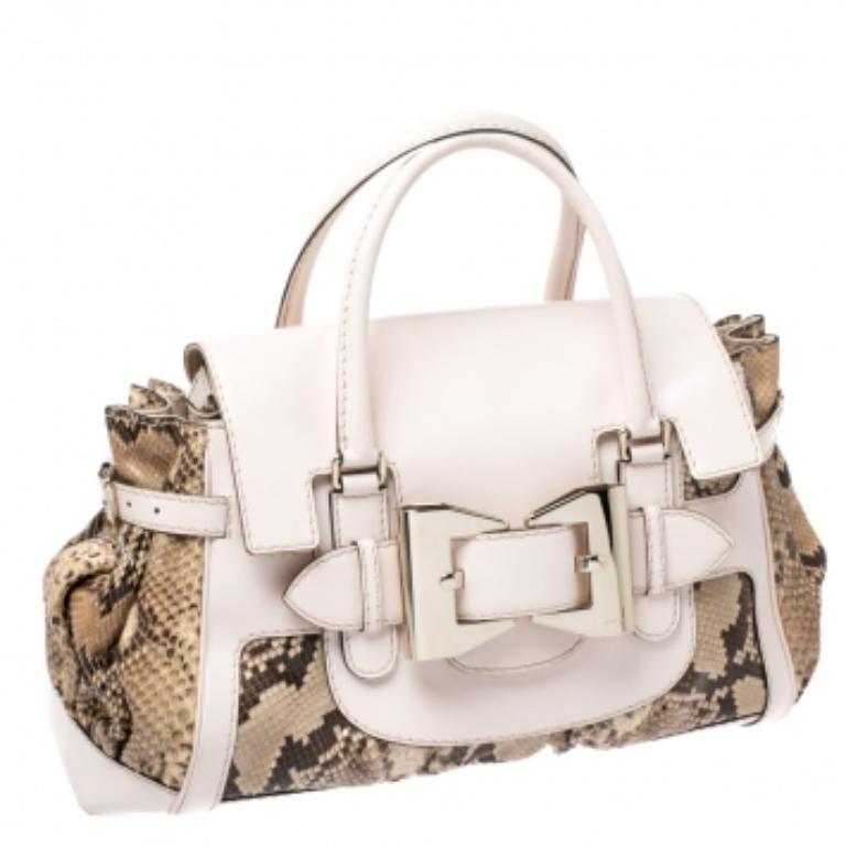Gucci, borsa Queen grande in pitone e pelle beige/marrone in vendita 5
