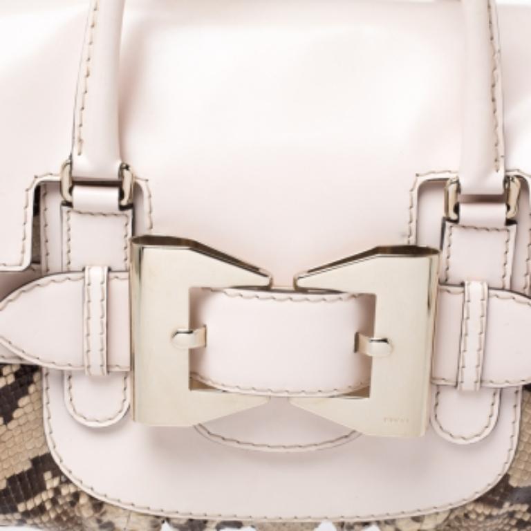 Gucci, borsa Queen grande in pitone e pelle beige/marrone in vendita 6