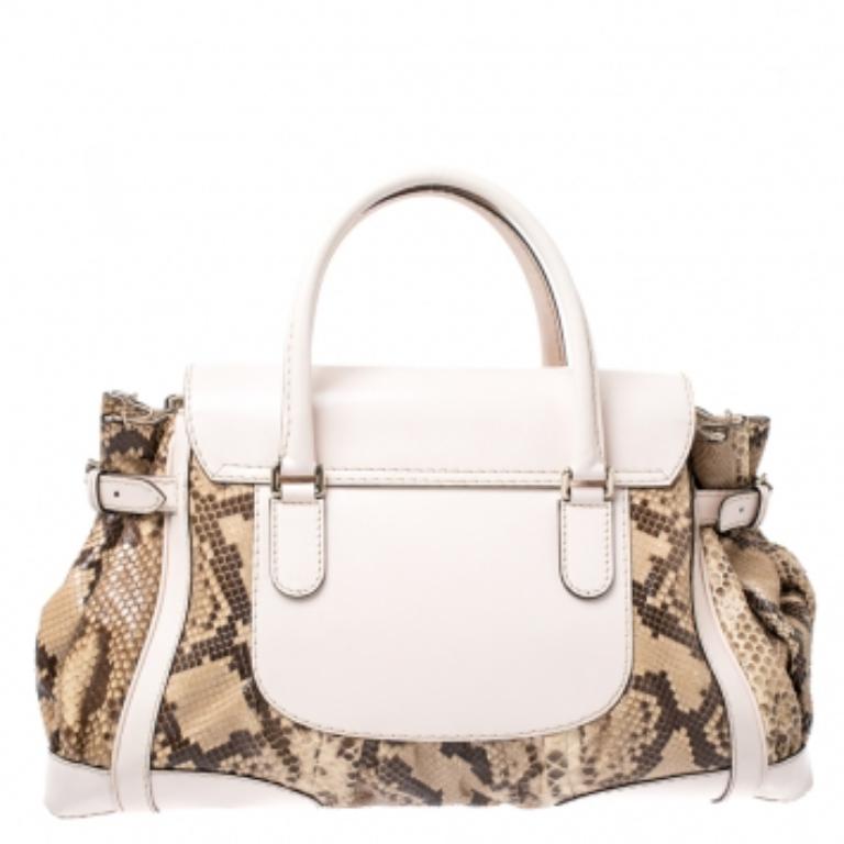 Gucci, borsa Queen grande in pitone e pelle beige/marrone In condizioni buone in vendita a Dubai, Al Qouz 2