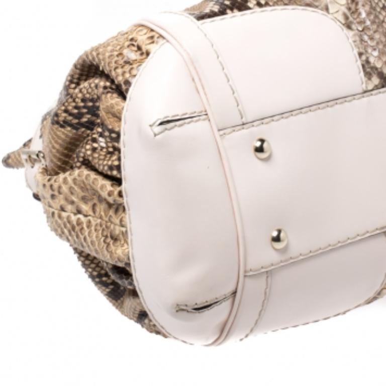 Gucci, borsa Queen grande in pitone e pelle beige/marrone in vendita 3