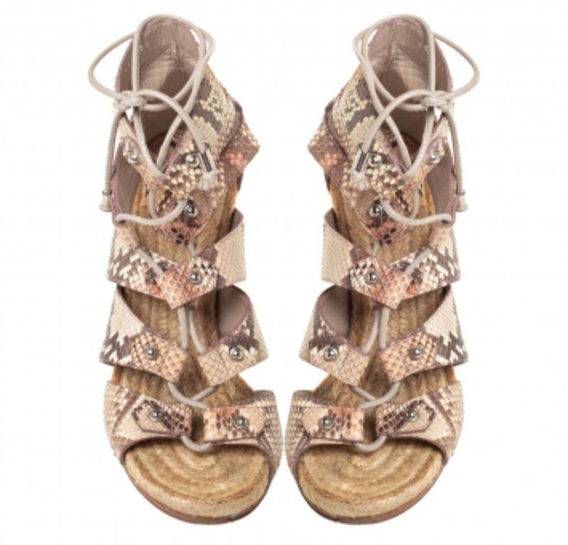 Gucci Beige/Brown Python Leather Ankle Strap Sandals Size 38 For Sale 1
