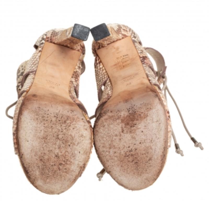 Gucci Beige/Brown Python Leather Ankle Strap Sandals Size 38 For Sale 3