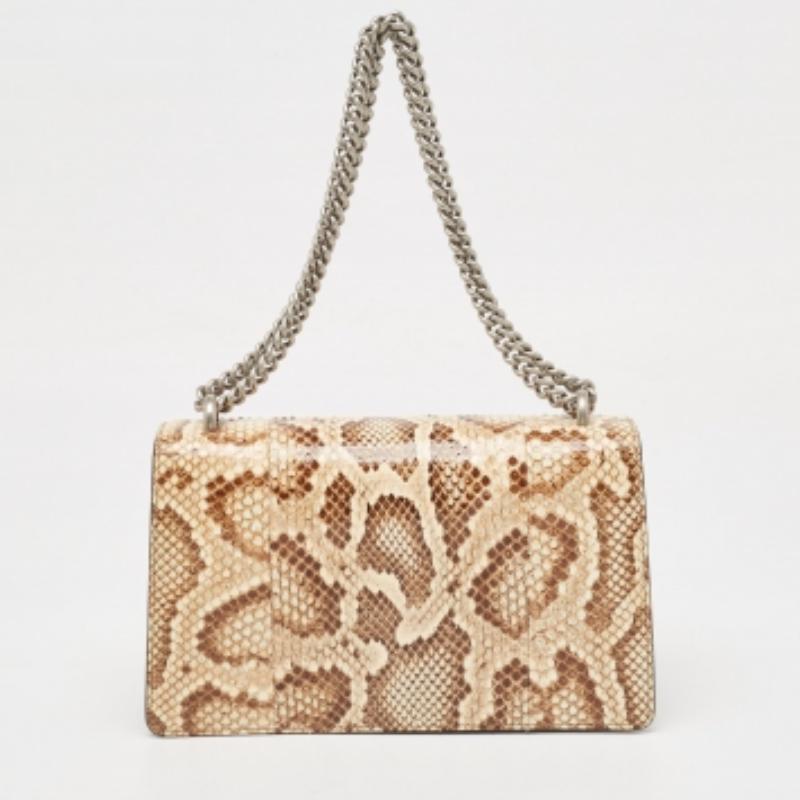 Beige Gucci Borsa a tracolla piccola in pitone beige/marrone con cristalli di Dioniso in vendita