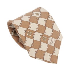 Gucci Beige Brown Silk Classic Tie Vintage 80s