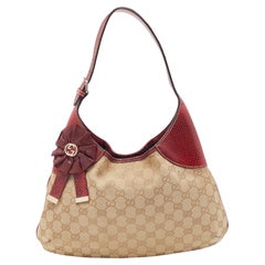 Gucci Beige/Burgundy GG Canvas And Leather Trophy Hobo