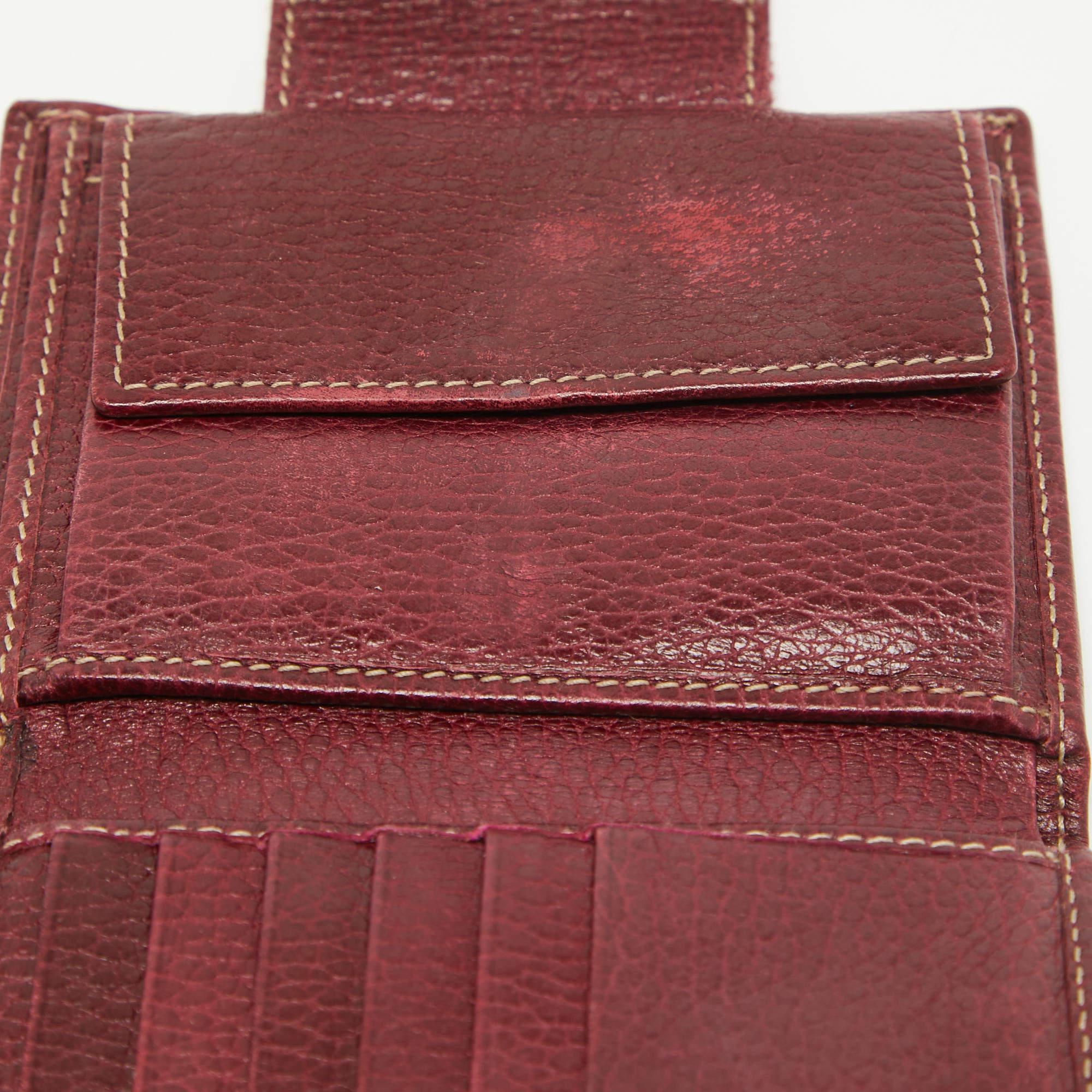 Brown Gucci Beige/Burgundy GG Canvas and Leather Web Flap French Wallet