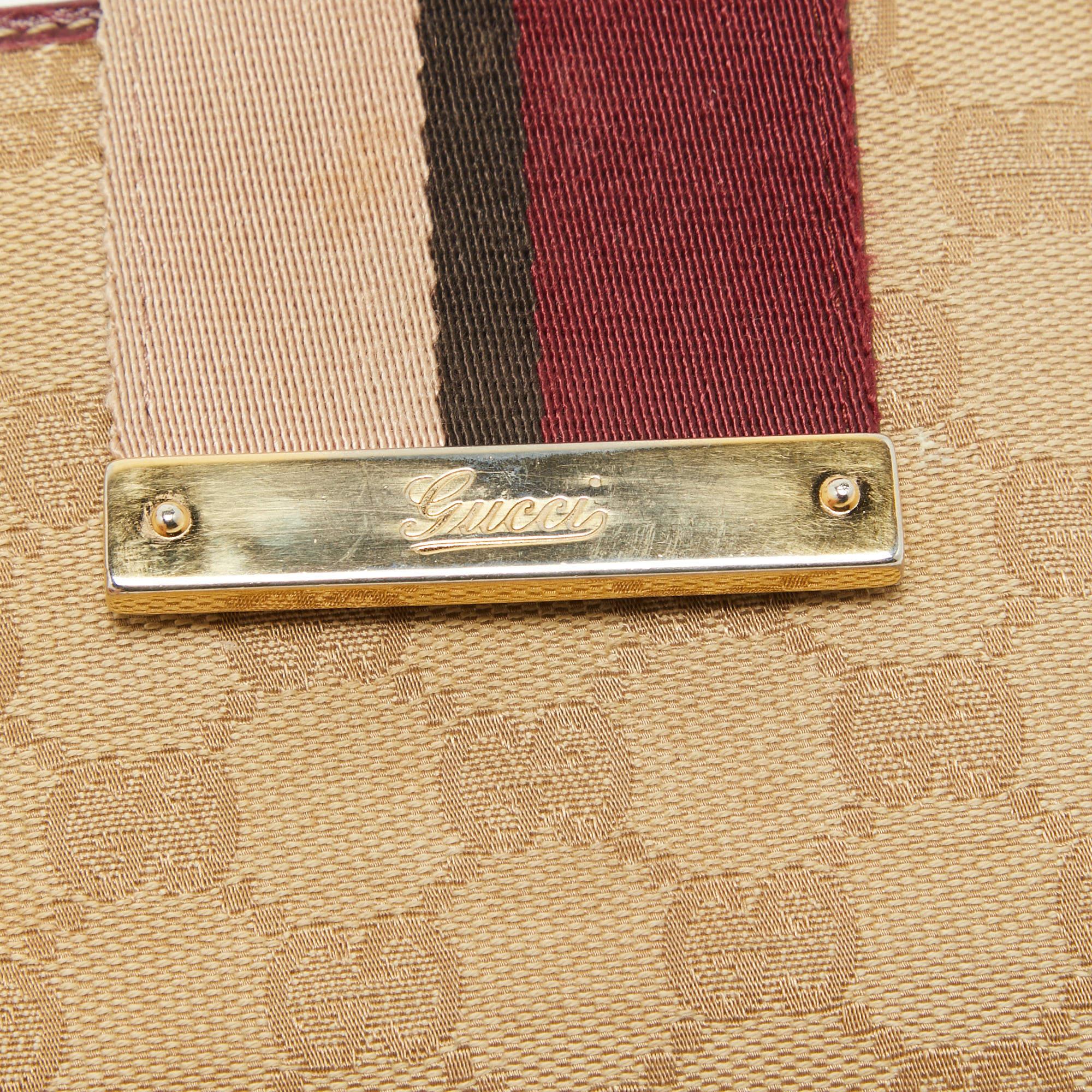 Gucci Beige/Burgundy GG Canvas and Leather Web Flap French Wallet 3