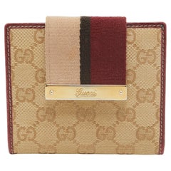 Gucci Beige/Burgundy GG Canvas and Leather Web Flap French Wallet