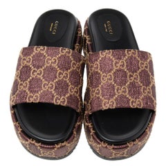 Gucci Beige/Burgundy GG Lurex Fabric Platform Slide Sandals Size 39