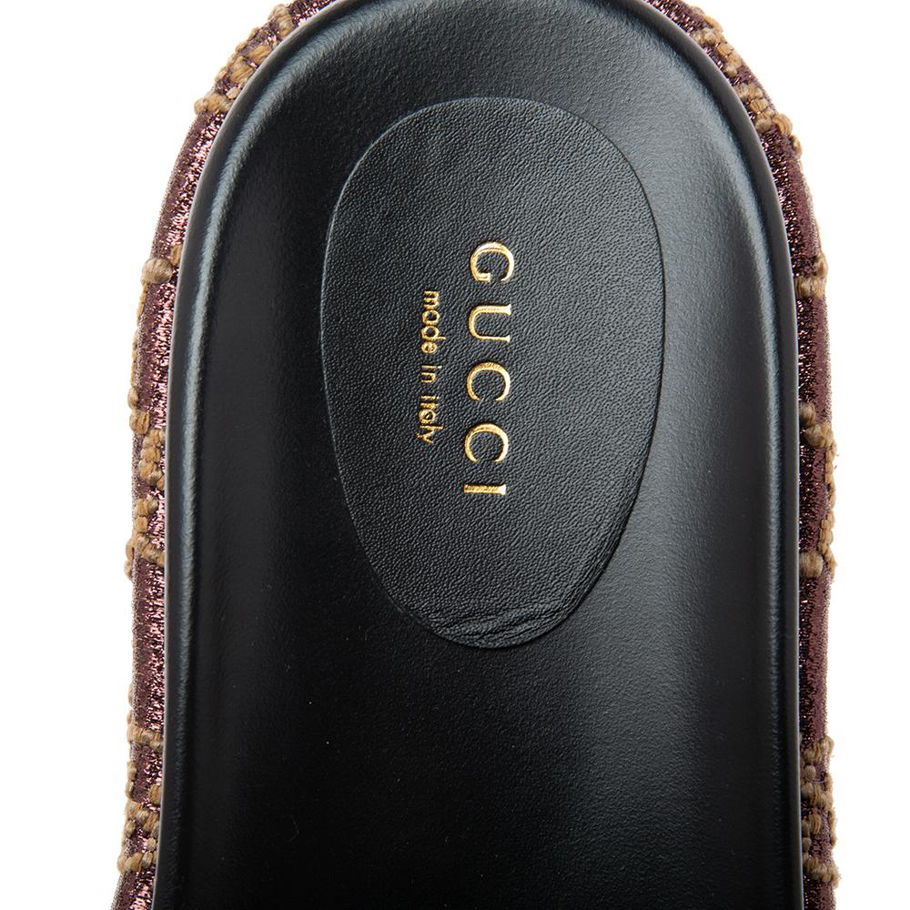 Black Gucci Beige/Burgundy GG Lurex Fabric Platform Slide Sandals Size 39
