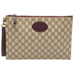 Gucci Beige/Burgundy GG Supreme Coated Canvas and Leather Wristlet Pouch