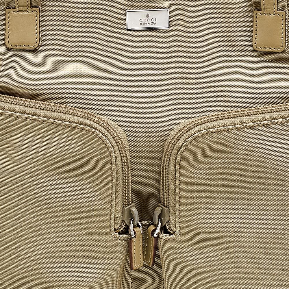 Gucci Beige Canvas and Leather Double Pocket Tote For Sale 4