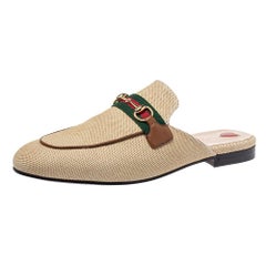 Gucci Beige Canvas And Leather Princetown Horsebit Mules Size 39.5
