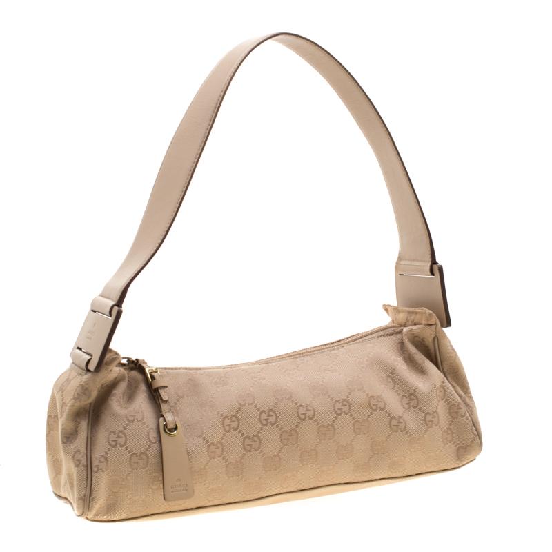 Gucci Beige Canvas and leather W Signature Shoulder Bag 1