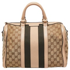 Gucci Beige Canvas And Leather Web Boston Bag