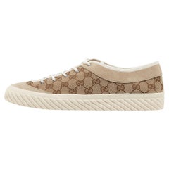Gucci Beige Canvas and Suede Low Top Sneakers Size 46