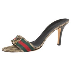 Gucci Beige Canvas Guccissima Web Detail Hysteria Slides Größe 40