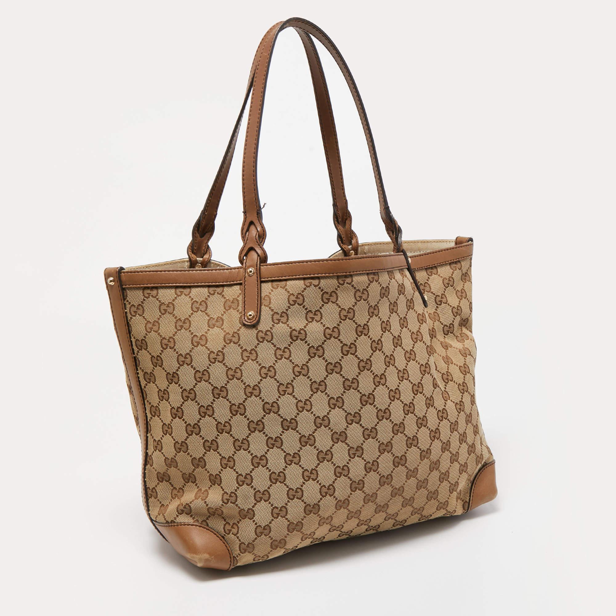 Women's Gucci Beige Canvas Large Craft Original GG Tote with Pouch