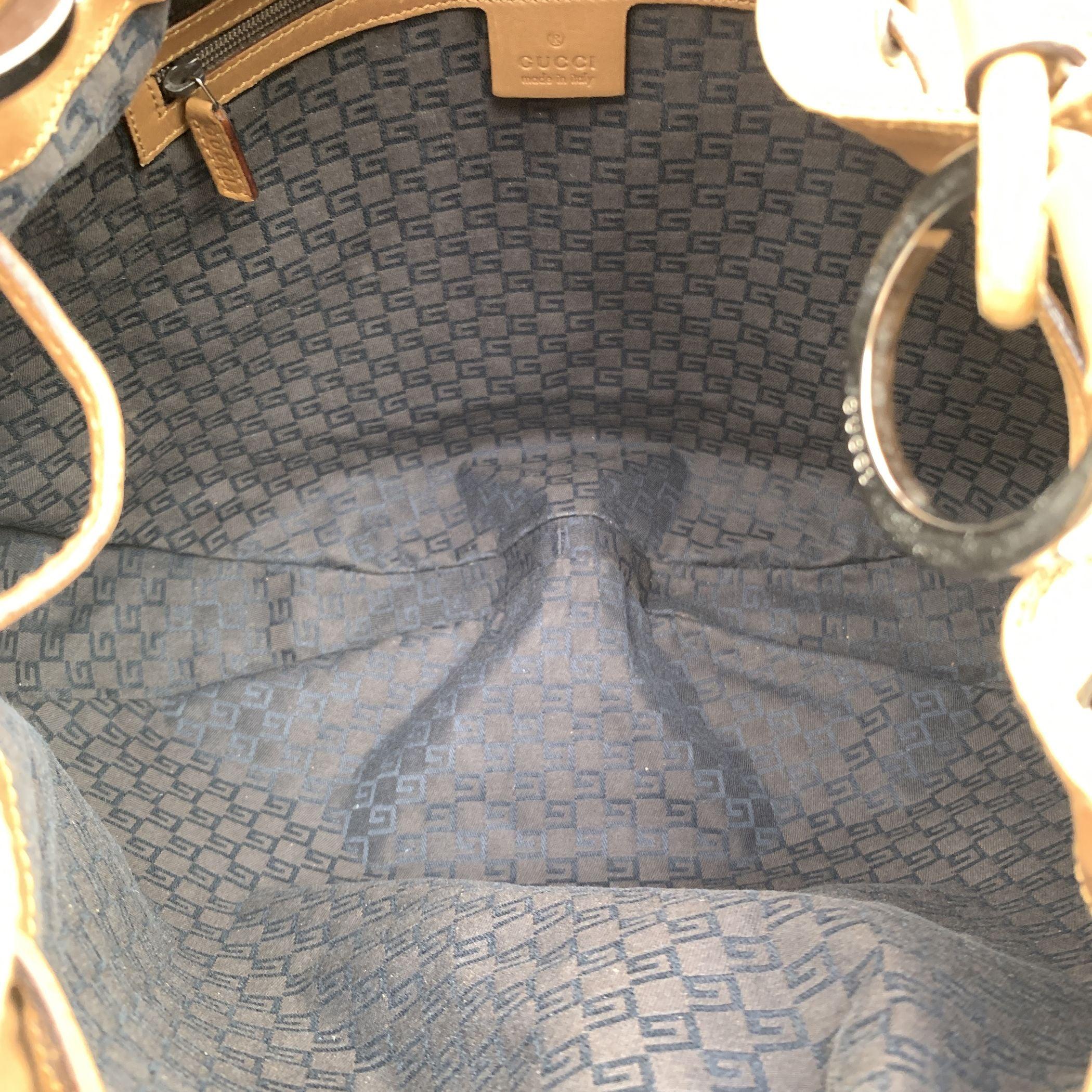 Gucci Beige Canvas Leather Drawstring Hobo Bag Shoulder Bag Tote For Sale 1