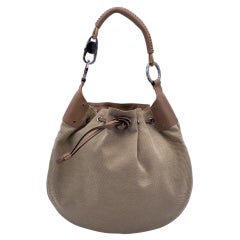 Gucci Beige Canvas Leather Drawstring Hobo Bag Shoulder Bag Tote