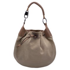 Gucci Beige Canvas Leather Drawstring Hobo Bag Shoulder Bag Tote