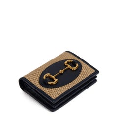 Gucci BEIGE CANVAS & NAVY CALFSKIN LEATHER HORSEBIT 1955 CARD CASE WALLET