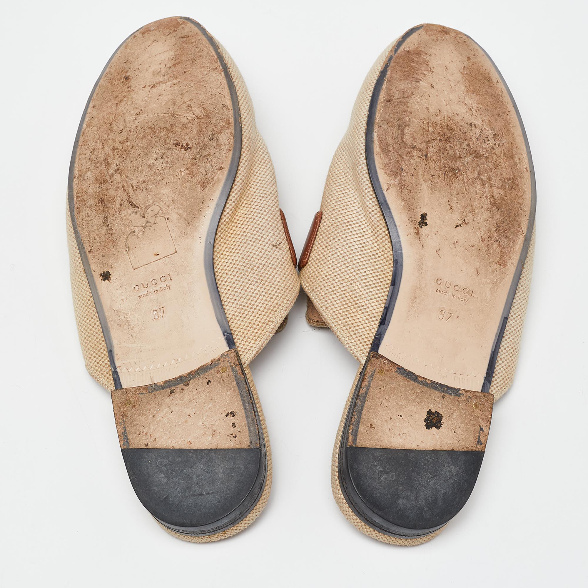 Gucci Beige Canvas Princetown Horsebit Mules Size 37 2