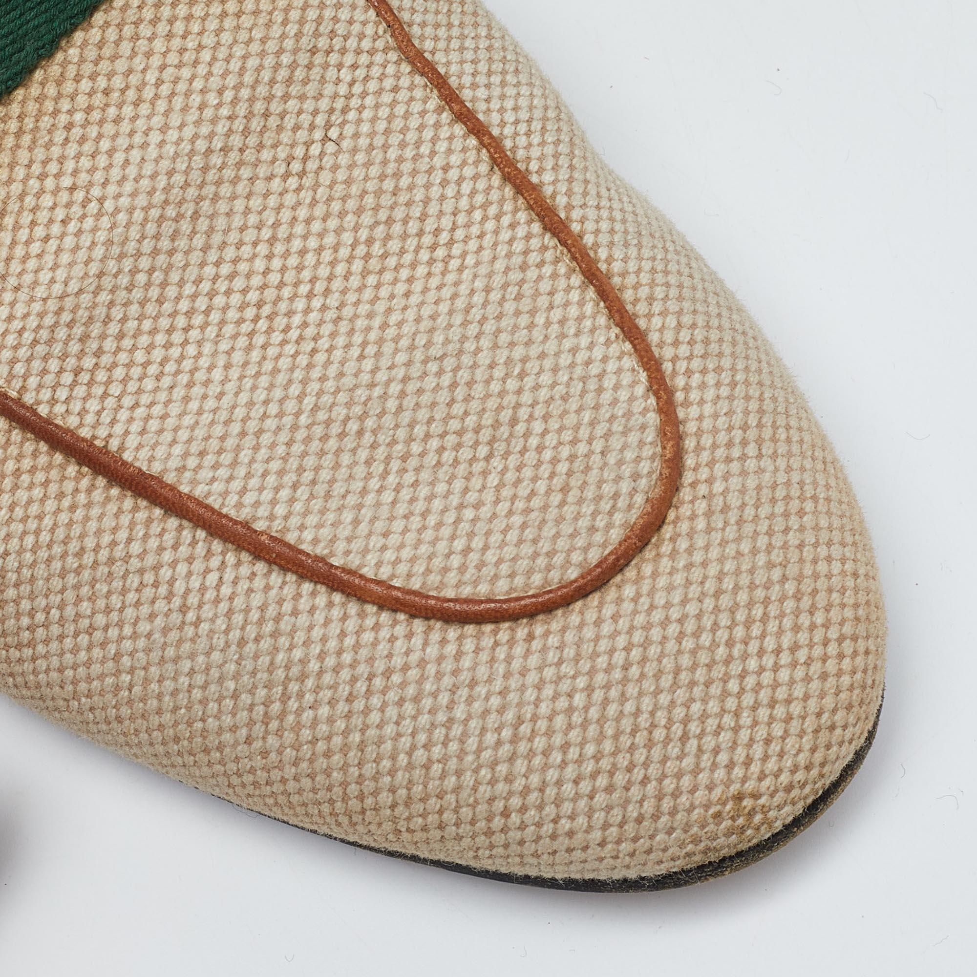 Gucci Beige Canvas Princetown Horsebit Mules Size 37 3