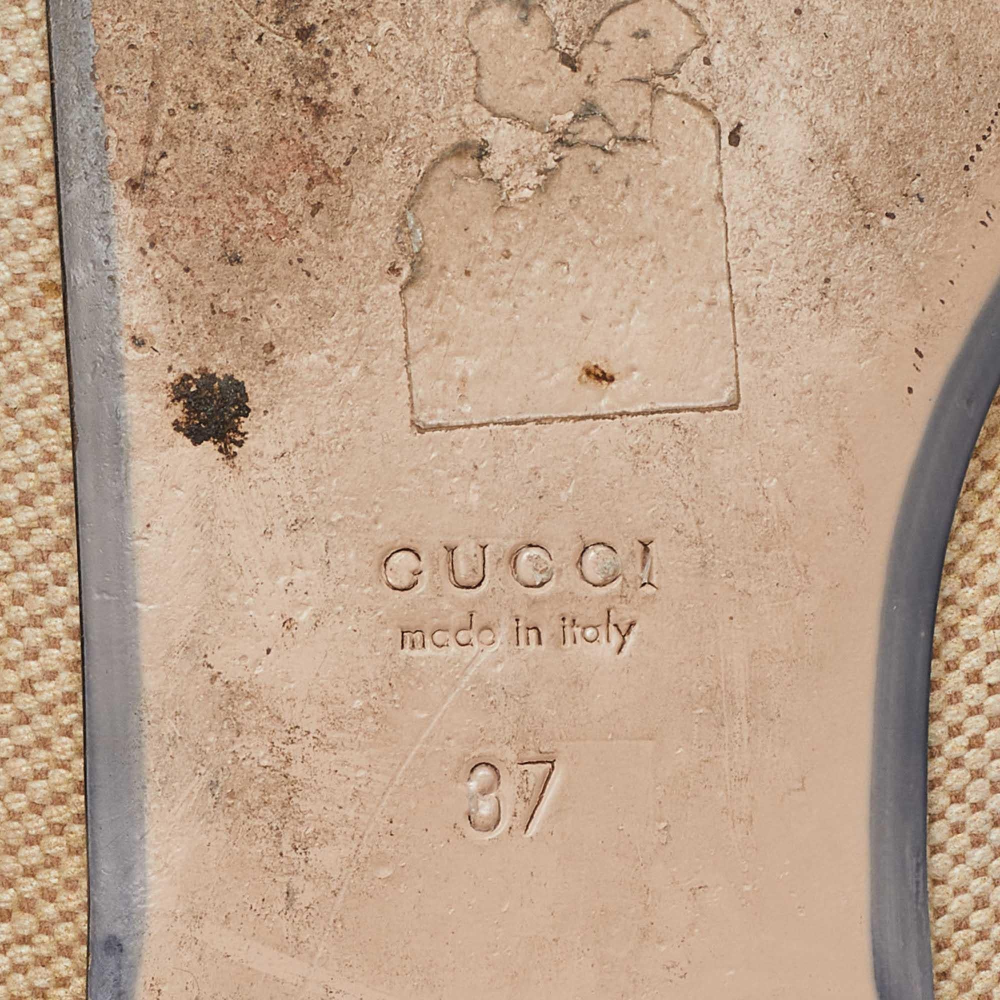 Gucci Beige Canvas Princetown Horsebit Mules Size 37 4