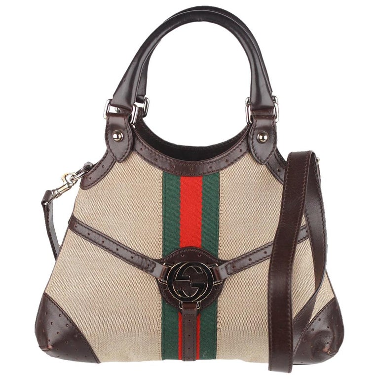 Gucci Beige Canvas Reins Hobo Shoulder Bag Tote with Stripes For Sale at  1stDibs