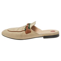 Gucci Beige Canvas Web Princetown Mules Size 40