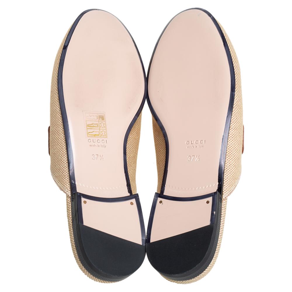 Women's Gucci Beige Canvas Web Princetown Sandals Size 37.5