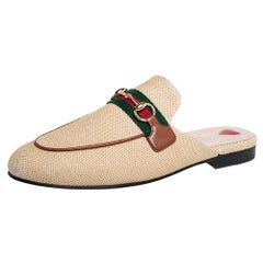 Gucci Beige Canvas Web Princetown Sandals Taille 37.5