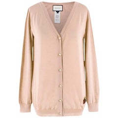 Gucci Beige Cashmere and Silk Strawberry Embroidered Cardigan US 10
