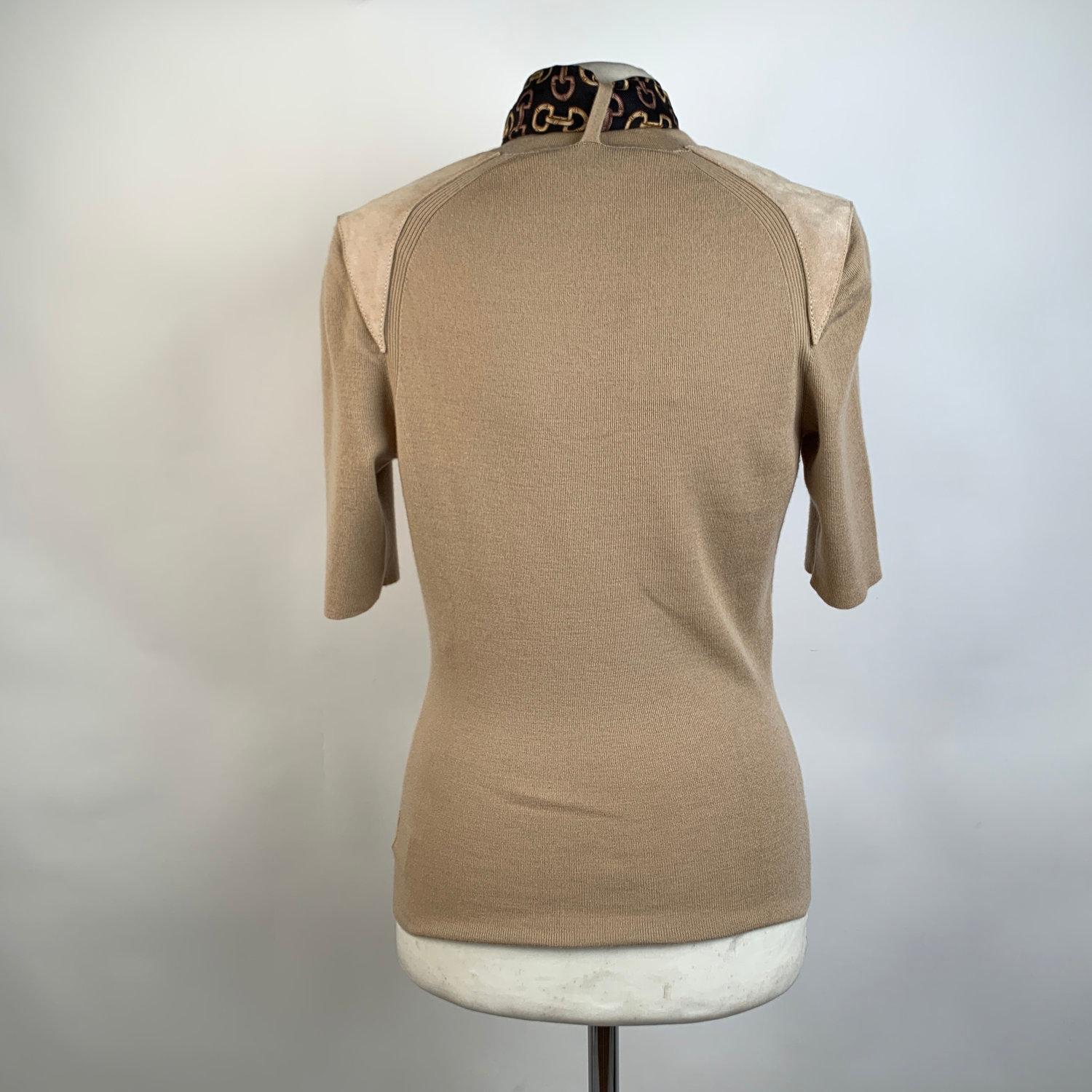 Gucci Beige Cashmere Short Sleeve Jumper Top with Scarf Size S In Excellent Condition In Rome, Rome