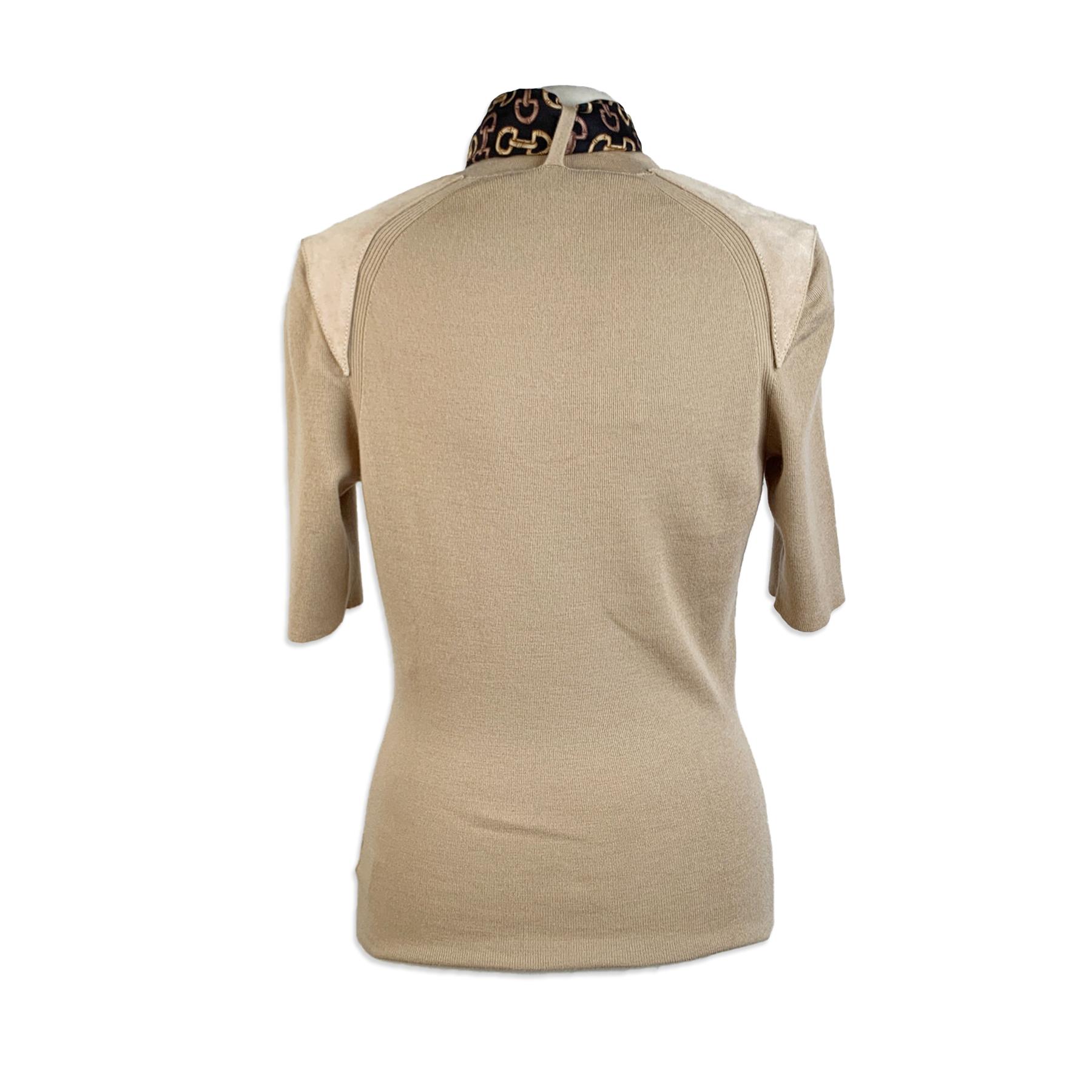 Women's Gucci Beige Cashmere Short Sleeve Jumper Top with Scarf Size S