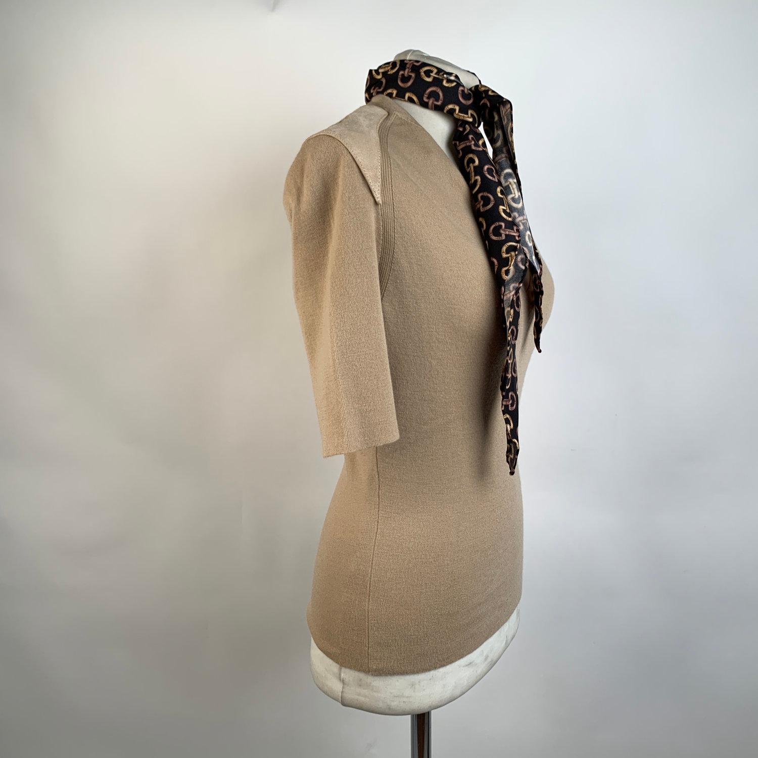 Gucci Beige Cashmere Short Sleeve Jumper Top with Scarf Size S 1