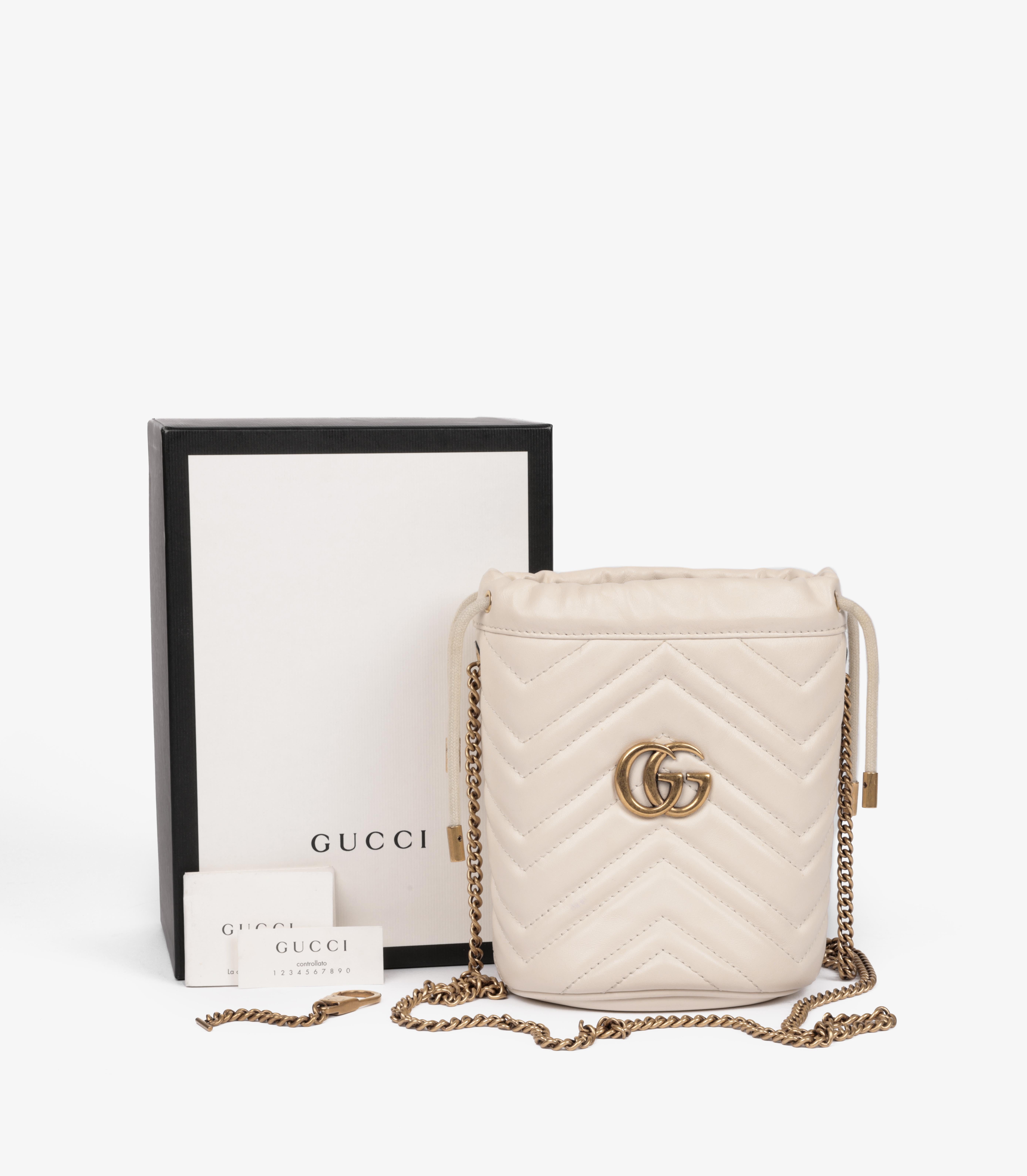 Gucci Beige Chevron Quilted Calfskin Leather GG Marmont Mini Bucket Bag 7