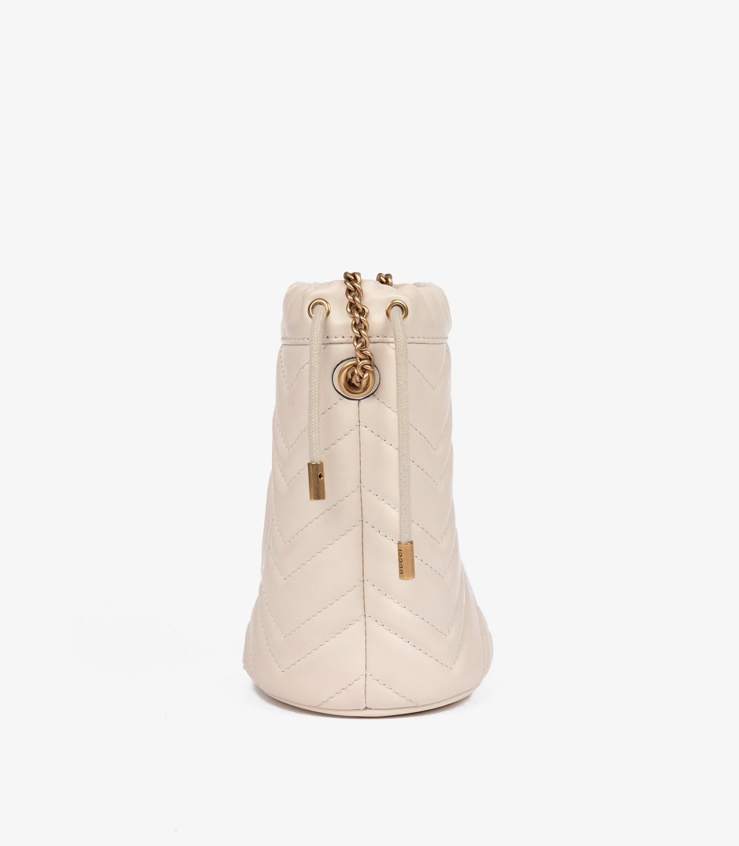 Women's or Men's Gucci Beige Chevron Quilted Calfskin Leather GG Marmont Mini Bucket Bag