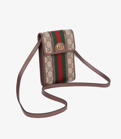 Gucci Beige Coated Canvas GG Supreme & Web Ophidia Messenger Phone Holder