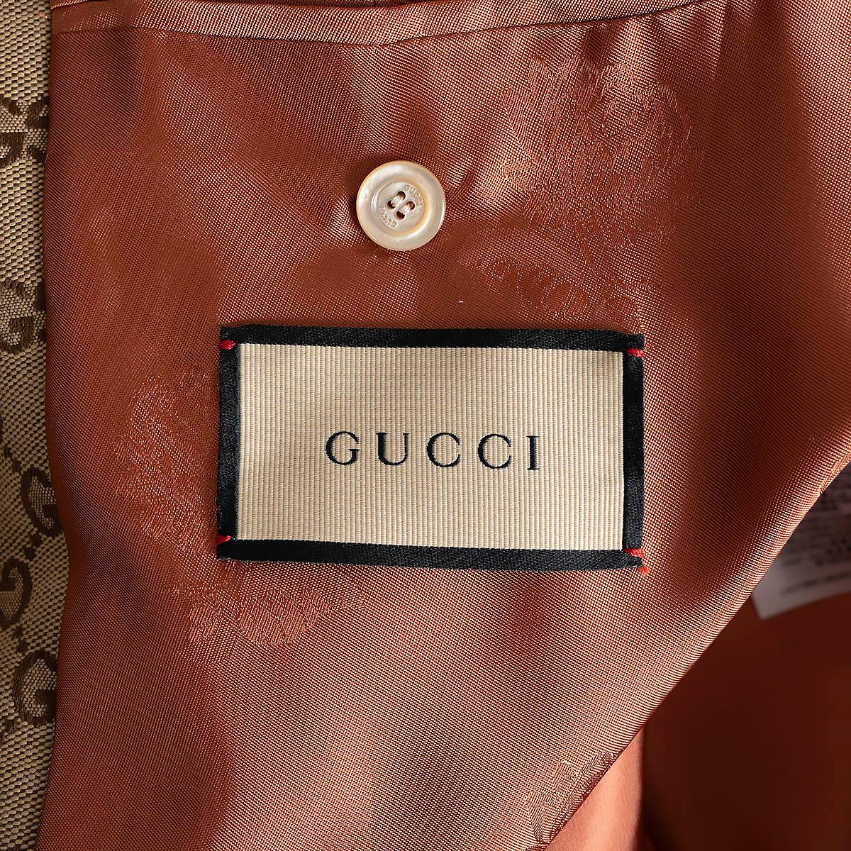 GUCCI beige cognac 2021 LEATHER TRIM GG JACQUARD TRENCH Coat Jacket 38 XS For Sale 4