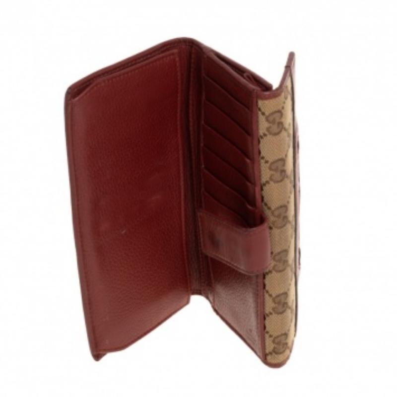 Gucci Beige/Copper GG Canvas and Leather Flap Continental Wallet For Sale 1